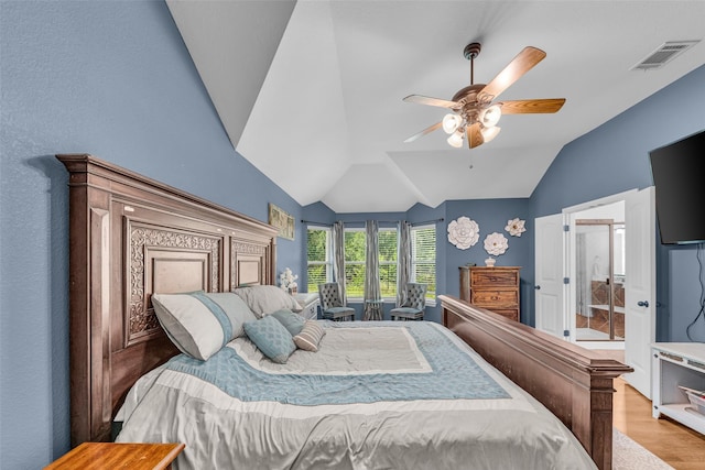 224 Cimmarron Vista Ct, Runaway Bay, TX 76426 - bedroom with lofted ceiling, wood finished floors, and a ceiling fan