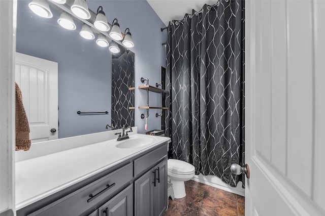 224 Cimmarron Vista Ct, Runaway Bay, TX 76426 - full bath featuring vanity, stone finish floors, and shower / bathtub combination with curtain