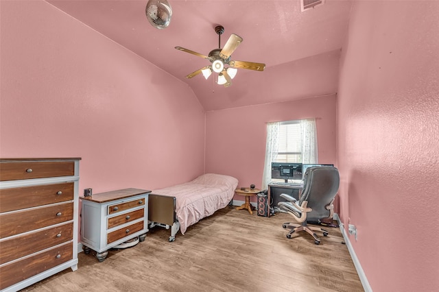 224 Cimmarron Vista Ct, Runaway Bay, TX 76426 - bedroom featuring vaulted ceiling, wood finished floors, ceiling fan, and an office area