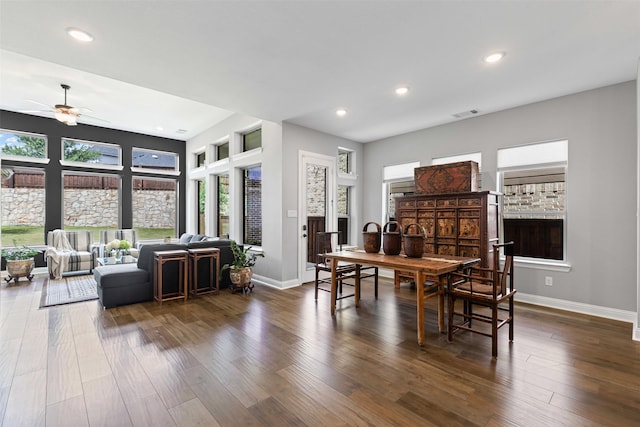 1924 Grey Bark St, Fort Worth, TX 76008 - dining area with a ceiling fan, wood finished floors, and recessed lighting