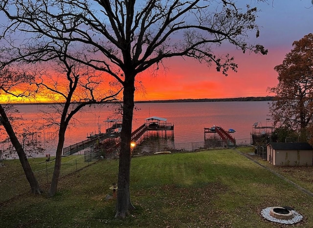10040 Brinwood Dr, Wills Point, TX 75169 - dock area featuring a water view, a yard, and boat lift