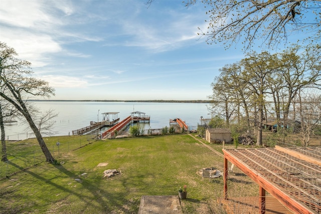 10040 Brinwood Dr, Wills Point, TX 75169 - view of grassy yard with a water view, a dock, and boat lift