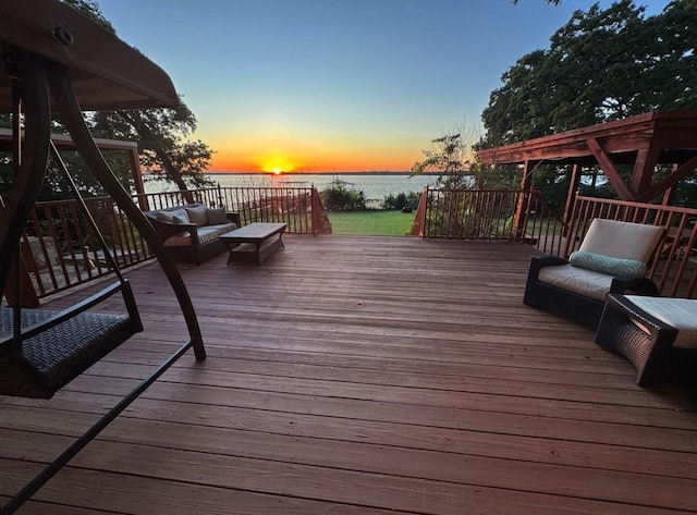 10040 Brinwood Dr, Wills Point, TX 75169 - wooden deck with a water view and an outdoor living space