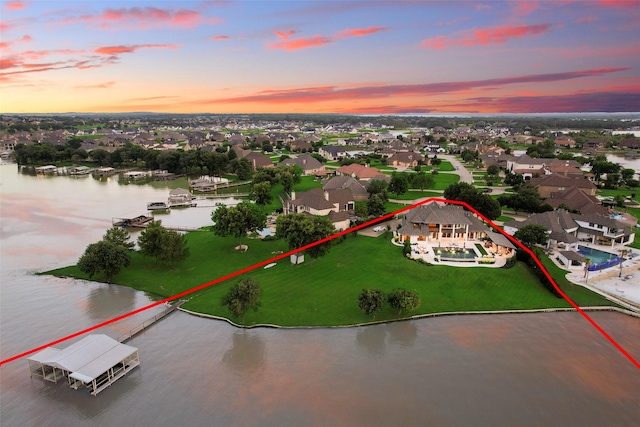 12624 Lake Shore Ct N, Fort Worth, TX 76179 - aerial view of residential area featuring a large body of water and property boundaries highlighted
