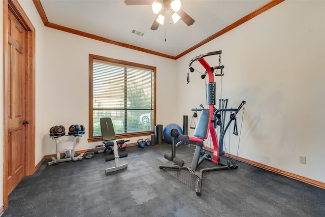 12624 Lake Shore Ct N, Fort Worth, TX 76179 - exercise area with ceiling fan and ornamental molding