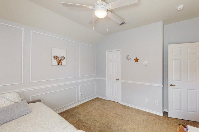 1225 Long Leaf Dr, Savannah, TX 76227 - unfurnished bedroom featuring carpet, vaulted ceiling, and a ceiling fan