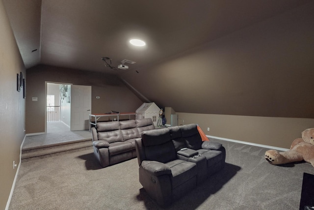 1225 Long Leaf Dr, Savannah, TX 76227 - home theater room with carpet floors and vaulted ceiling