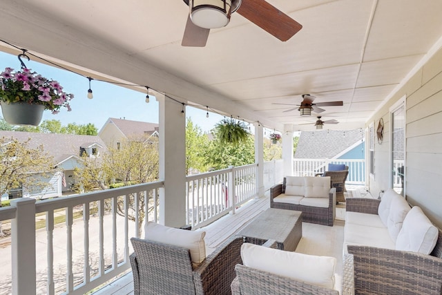 1225 Long Leaf Dr, Savannah, TX 76227 - deck featuring ceiling fan and an outdoor hangout area