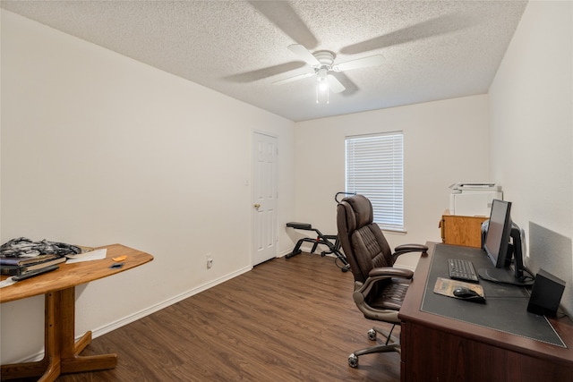 202 Lancelot Dr, Weatherford, TX 76086 - office area with dark wood-type flooring, a textured ceiling, and ceiling fan