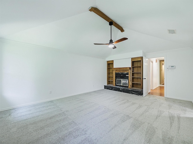 9101 Westwood Shores Dr, Fort Worth, TX 76179 - unfurnished living room featuring ceiling fan, carpet flooring, and a glass covered fireplace