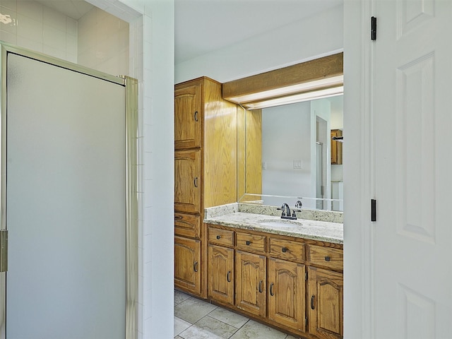9101 Westwood Shores Dr, Fort Worth, TX 76179 - bathroom featuring a shower stall, vanity, and tile patterned flooring