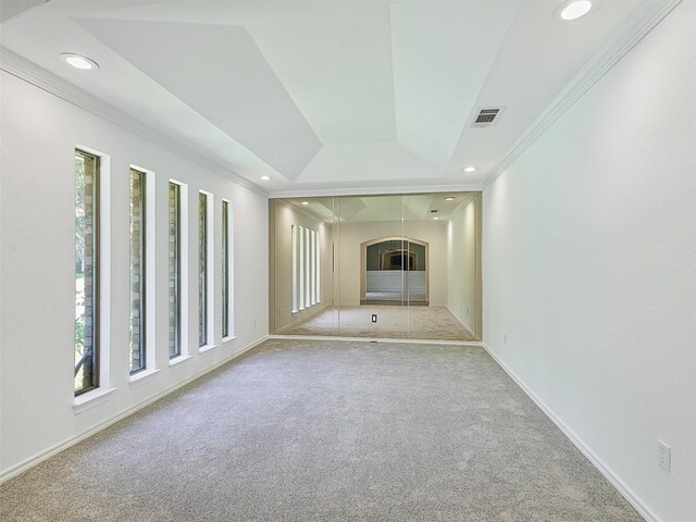 9101 Westwood Shores Dr, Fort Worth, TX 76179 - spare room with carpet, a raised ceiling, ornamental molding, and recessed lighting