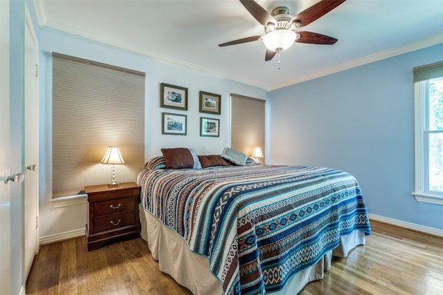 448 Parkhurst Dr, Dallas, TX 75218 - bedroom with wood finished floors, ornamental molding, and a ceiling fan