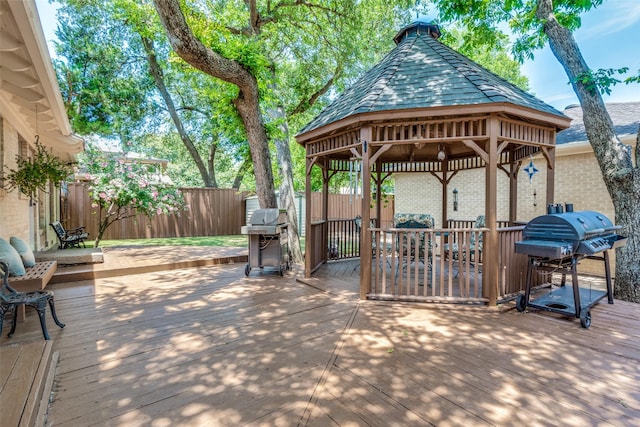448 Parkhurst Dr, Dallas, TX 75218 - wooden deck with a gazebo, grilling area, a fenced backyard, and outdoor dining space
