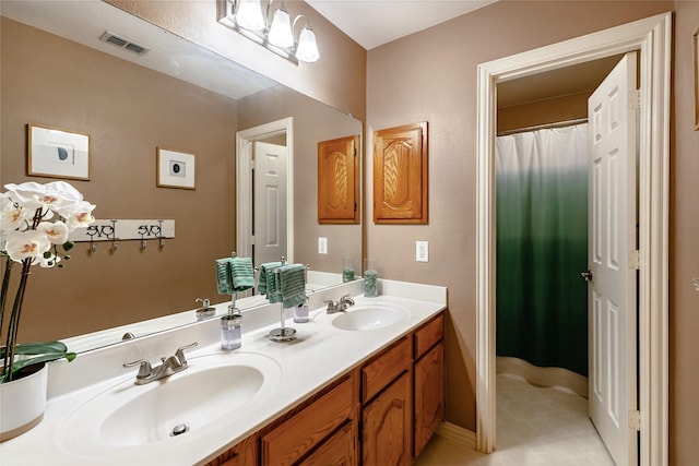 2324 Heather Ridge Dr, Flower Mound, TX 75028 - full bathroom featuring double vanity and a shower with curtain
