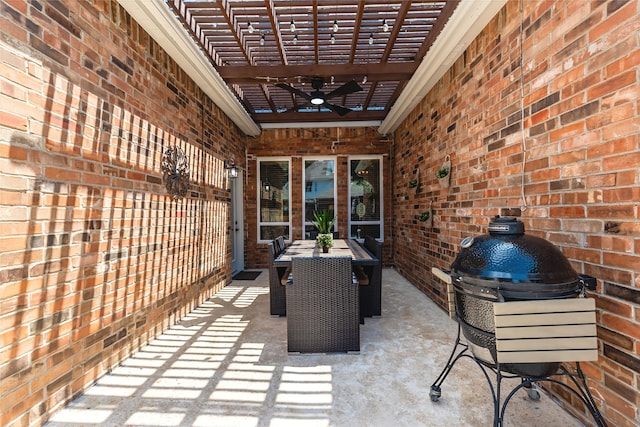 2324 Heather Ridge Dr, Flower Mound, TX 75028 - view of patio featuring a ceiling fan, outdoor dining area, and a pergola