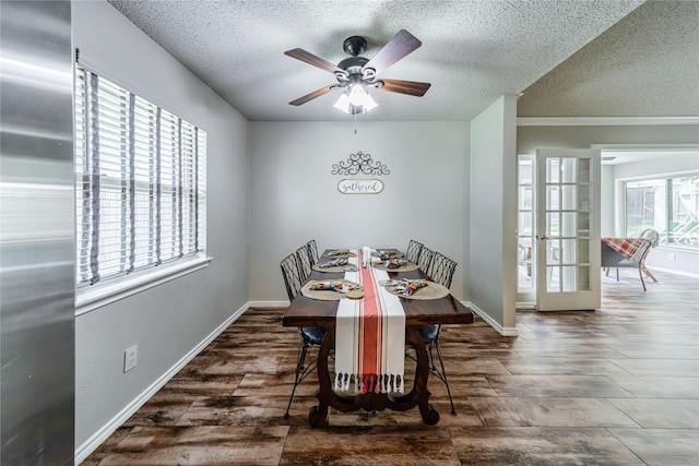 7501 Ridgeway Ave, North Richland Hills, TX 76182 - dining space with a textured ceiling, wood finished floors, and ceiling fan