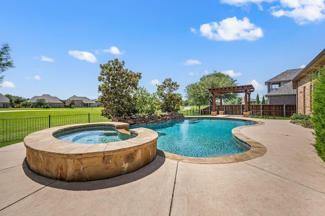 2237 Veranda Ave, Trophy Club, TX 76262 - view of swimming pool featuring a pergola, a fenced backyard, a pool with connected hot tub, and a patio