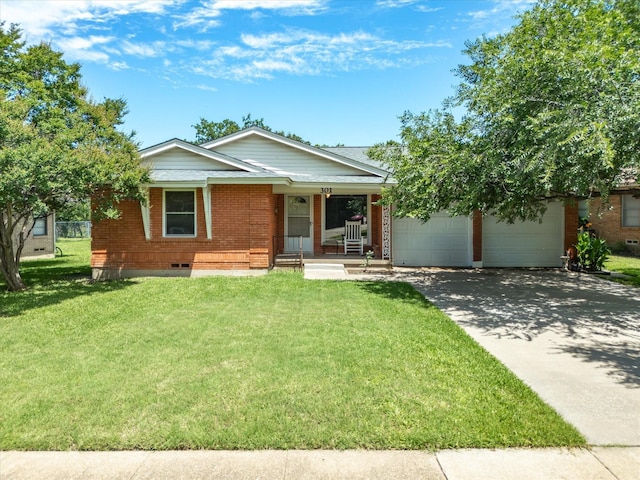 301 Redbud, Ferris, TX 75125 - single story home featuring brick siding, covered porch, a front lawn, driveway, and a garage