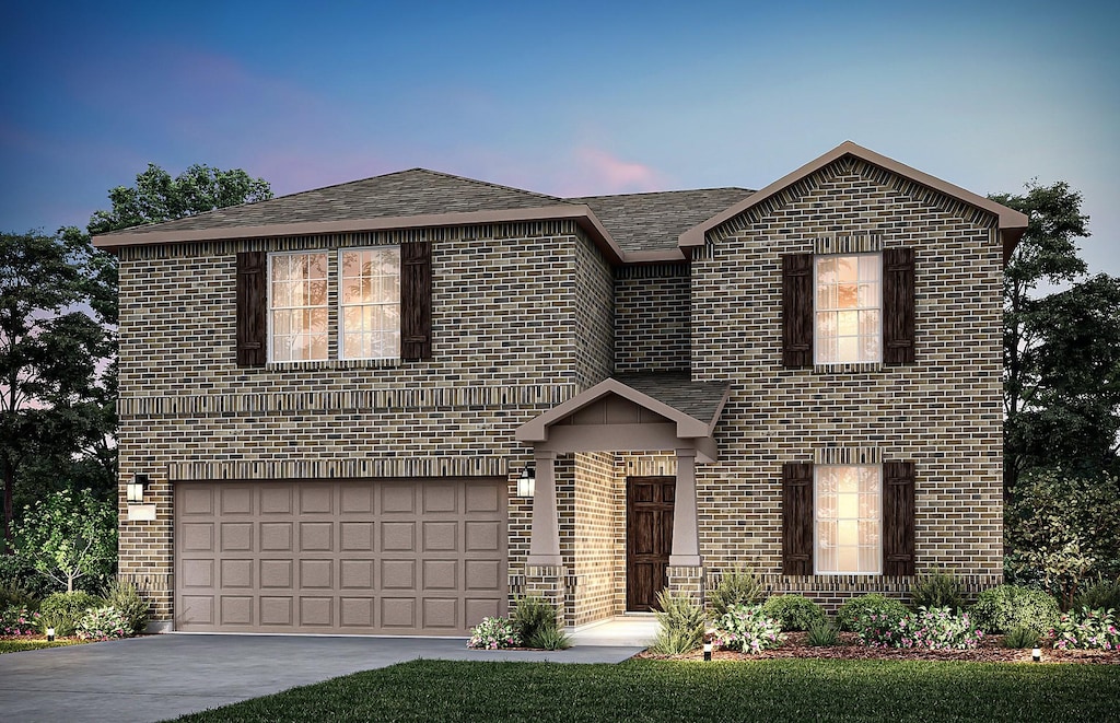 16045 Isles Dr, Fort Worth, TX 76052 - view of front of property with an attached garage, driveway, brick siding, and a shingled roof