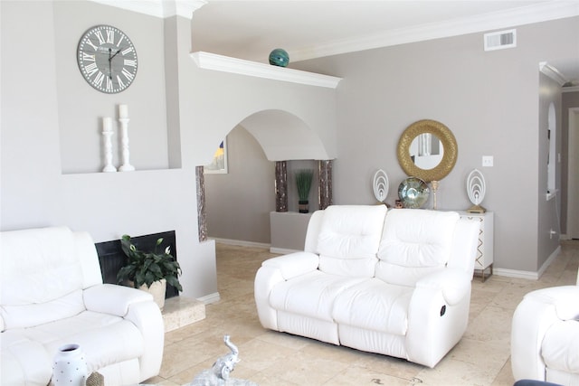 6808 Mountain Cedar Ln, Dallas, TX 75236 - tiled living area with arched walkways and crown molding