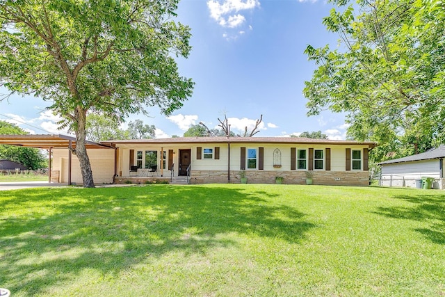 7063 Dover Ln, Richland Hills, TX 76118 - ranch-style home featuring an attached garage, covered porch, stone siding, an attached carport, and driveway