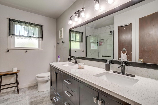 7063 Dover Ln, Richland Hills, TX 76118 - full bath featuring a shower stall, double vanity, and wood finished floors