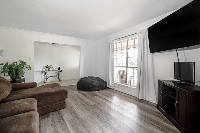 306 Country Club Dr, Joshua, TX 76058 - living room featuring wood finished floors and crown molding