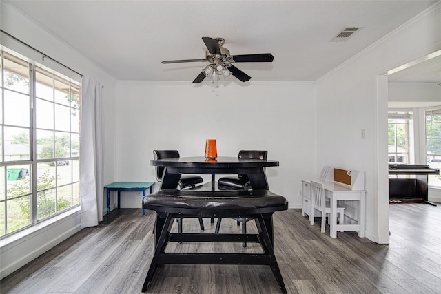 306 Country Club Dr, Joshua, TX 76058 - dining space with wood finished floors, a ceiling fan, and ornamental molding