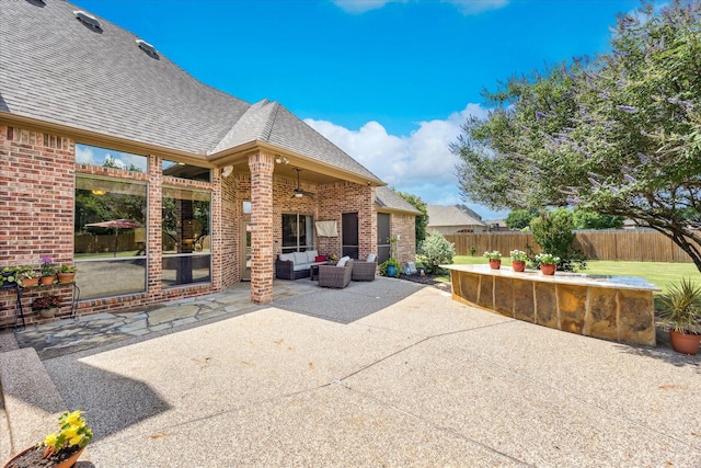 5651 Lucca Dr, Fort Worth, TX 76140 - view of patio / terrace featuring an outdoor living space and a ceiling fan
