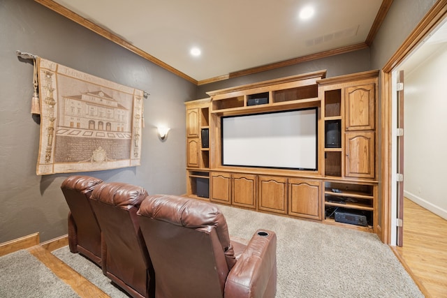 205 Suncreek Dr, Allen, TX 75013 - home theater with crown molding, recessed lighting, and light wood finished floors