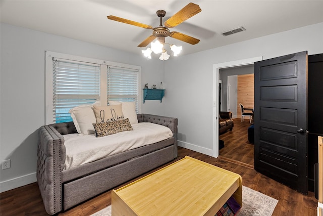 714 W Ball St, Weatherford, TX 76086 - bedroom with dark wood finished floors and a ceiling fan