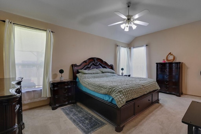 1013 Lilac Ln, Desoto, TX 75115 - bedroom with light colored carpet, vaulted ceiling, and a ceiling fan