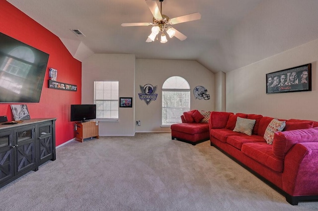 1013 Lilac Ln, Desoto, TX 75115 - living room with vaulted ceiling, ceiling fan, and carpet