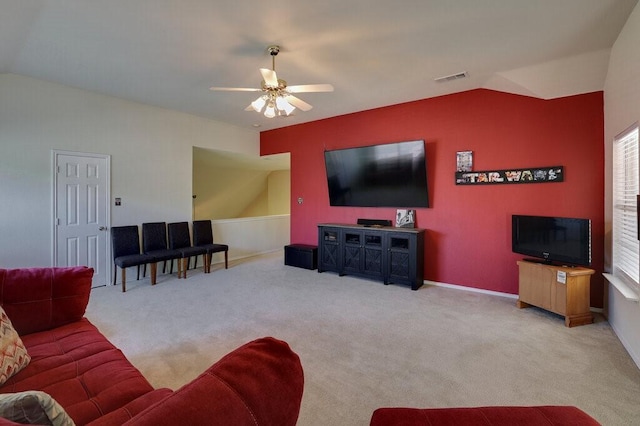 1013 Lilac Ln, Desoto, TX 75115 - living room with ceiling fan, vaulted ceiling, and carpet floors