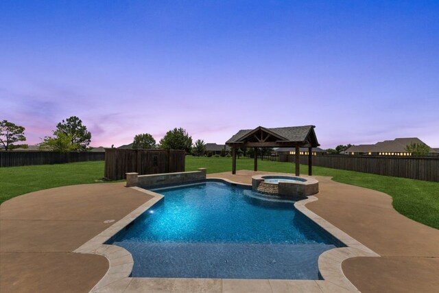 18044 Langford Ln, Talty, TX 75126 - view of swimming pool with a patio area, a gazebo, a fenced backyard, and a pool with connected hot tub