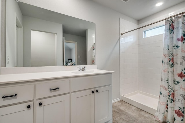 632 Peshtigo Rd, Justin, TX 76247 - full bathroom featuring tiled shower, vanity, and tile patterned flooring