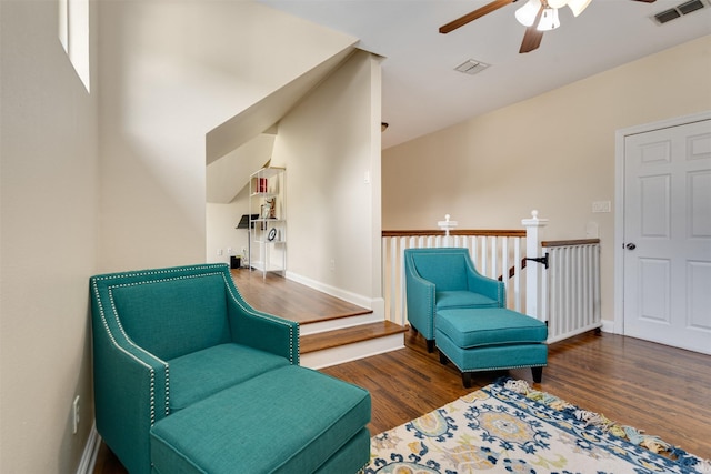 2309 Ryan Ave, Fort Worth, TX 76110 - living area featuring a ceiling fan and wood finished floors