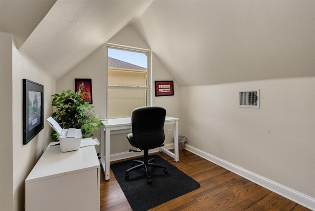 2309 Ryan Ave, Fort Worth, TX 76110 - office space featuring vaulted ceiling and dark wood finished floors