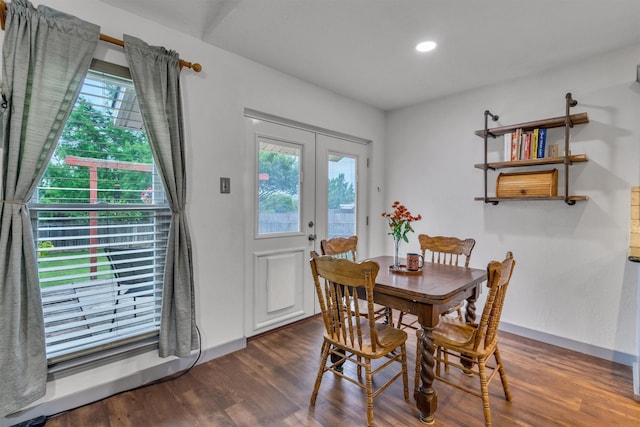 1737 Live Oak Ct, Lewisville, TX 75067 - dining area with healthy amount of natural light, wood finished floors, recessed lighting, and french doors