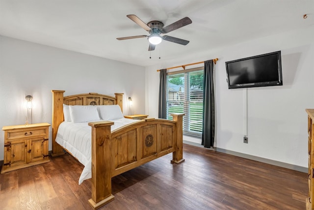 1737 Live Oak Ct, Lewisville, TX 75067 - bedroom with dark wood-type flooring, ceiling fan, and access to outside
