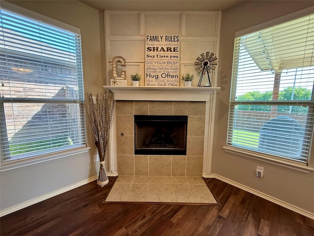 1117 Prairie Heights Dr, Fort Worth, TX 76108 - detailed view of wood finished floors and a tile fireplace