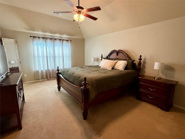 1117 Prairie Heights Dr, Fort Worth, TX 76108 - bedroom with light carpet, lofted ceiling, and ceiling fan