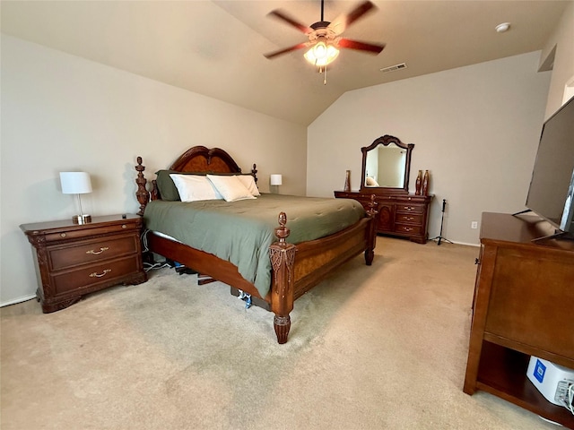 1117 Prairie Heights Dr, Fort Worth, TX 76108 - bedroom featuring light carpet, lofted ceiling, and ceiling fan