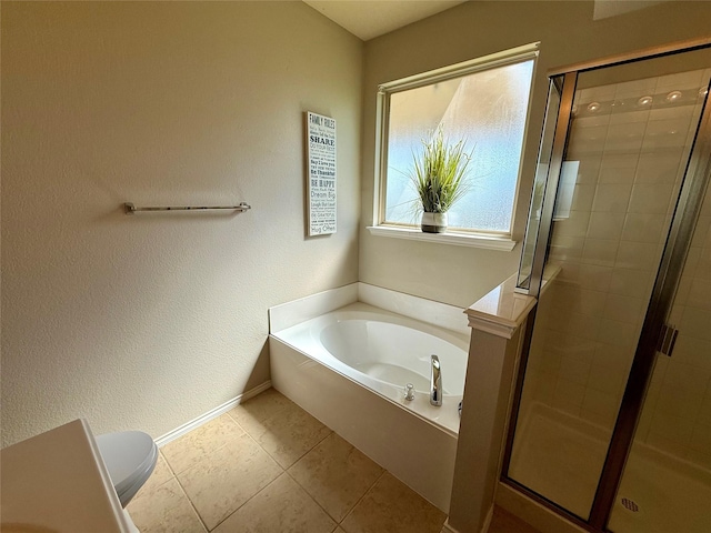 1117 Prairie Heights Dr, Fort Worth, TX 76108 - bathroom with a garden tub, a stall shower, and tile patterned floors