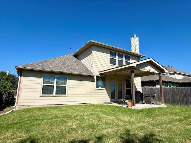 1117 Prairie Heights Dr, Fort Worth, TX 76108 - rear view of house featuring a chimney, a patio, and a shingled roof