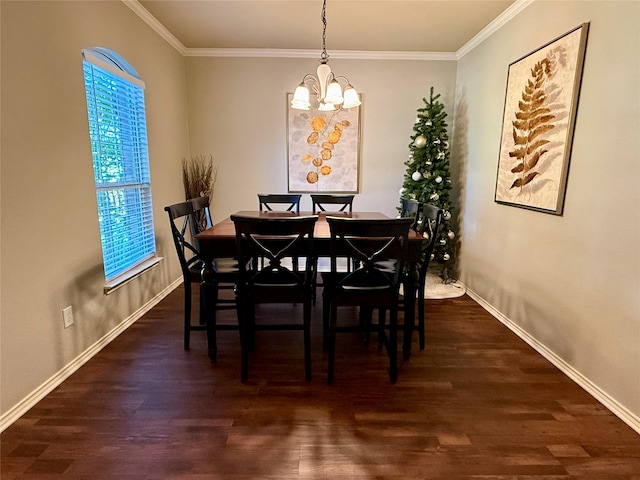 1117 Prairie Heights Dr, Fort Worth, TX 76108 - dining room featuring a chandelier, dark wood-style flooring, and ornamental molding
