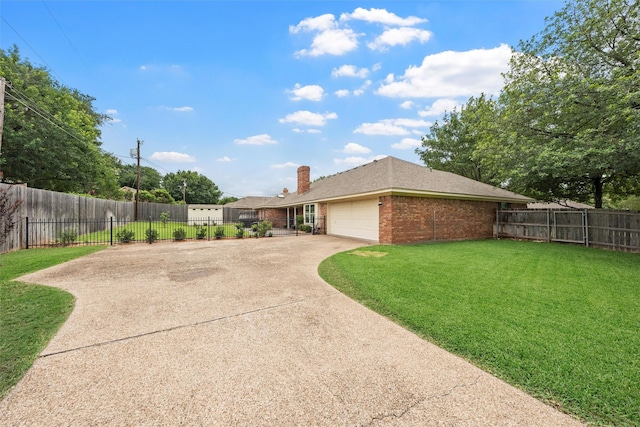 9600 Old Farm Rd, Woodway, TX 76712 - view of front of property with brick siding, concrete driveway, an attached garage, and a chimney