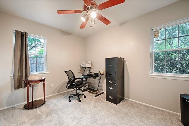 531 Himes Dr, Euless, TX 76039 - carpeted office featuring baseboards and ceiling fan