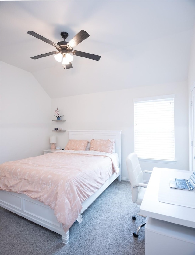 13896 Evergreen Dr, Frisco, TX 75035 - carpeted bedroom with lofted ceiling, a ceiling fan, and a desk